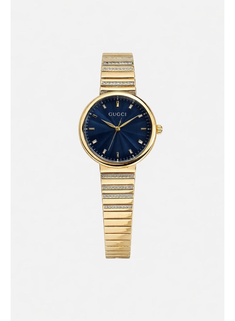 GUCCI Luxury Women’s Analog Wrist Watch – Gold Stainless Steel Bracelet with Blue Dial & Crystal Details - Image 1